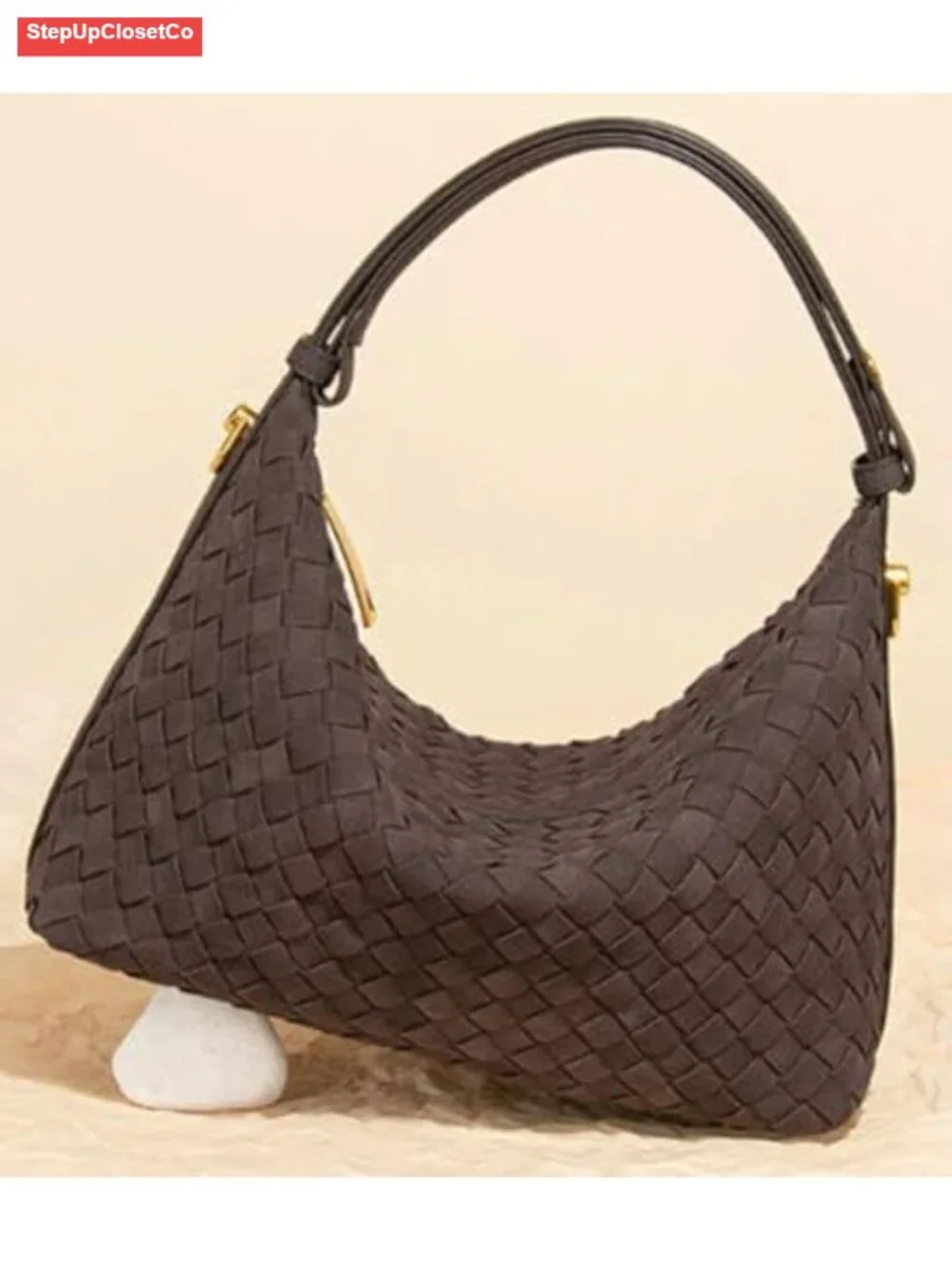 Retro Woven Suede Bag Shoulder Tote Purse Crossbody Slouchy Crescent Satchel - Picture 5 of 6